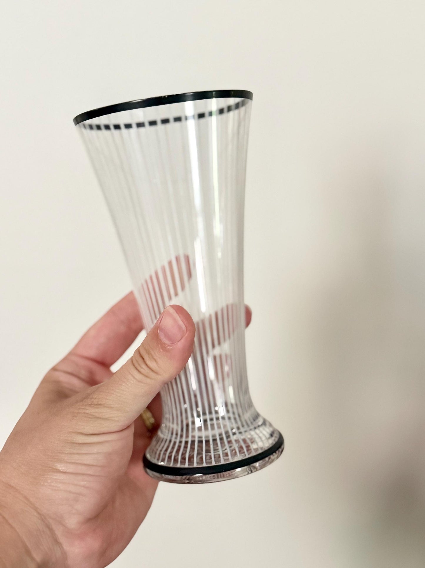 Art Deco black and white striped glasses and pitcher set