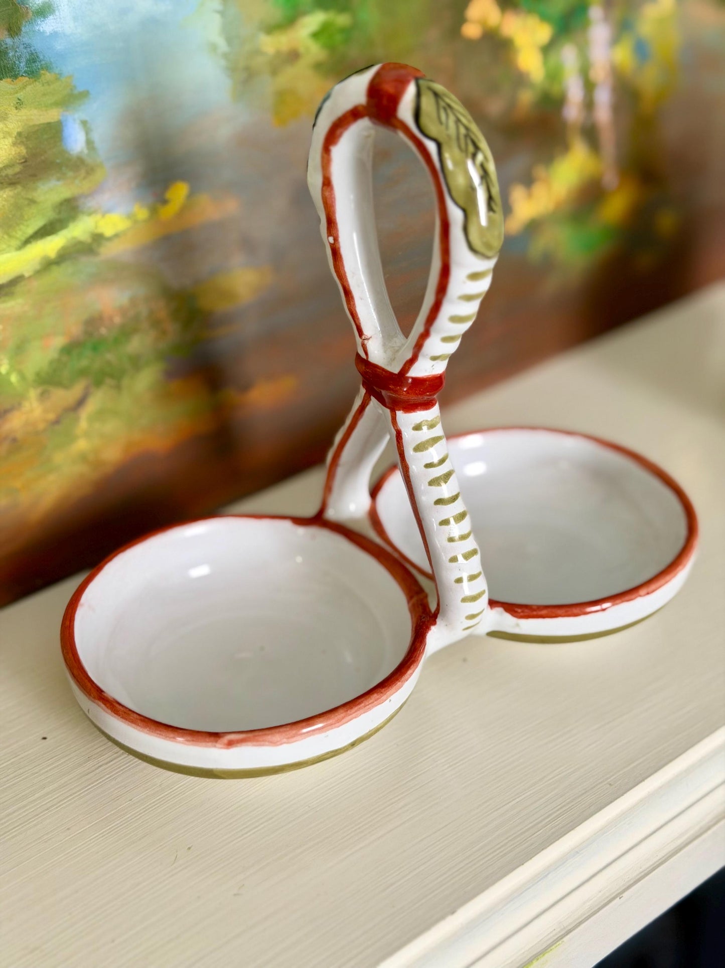 hand painted ceramic Italian oil and vinegar cruet set