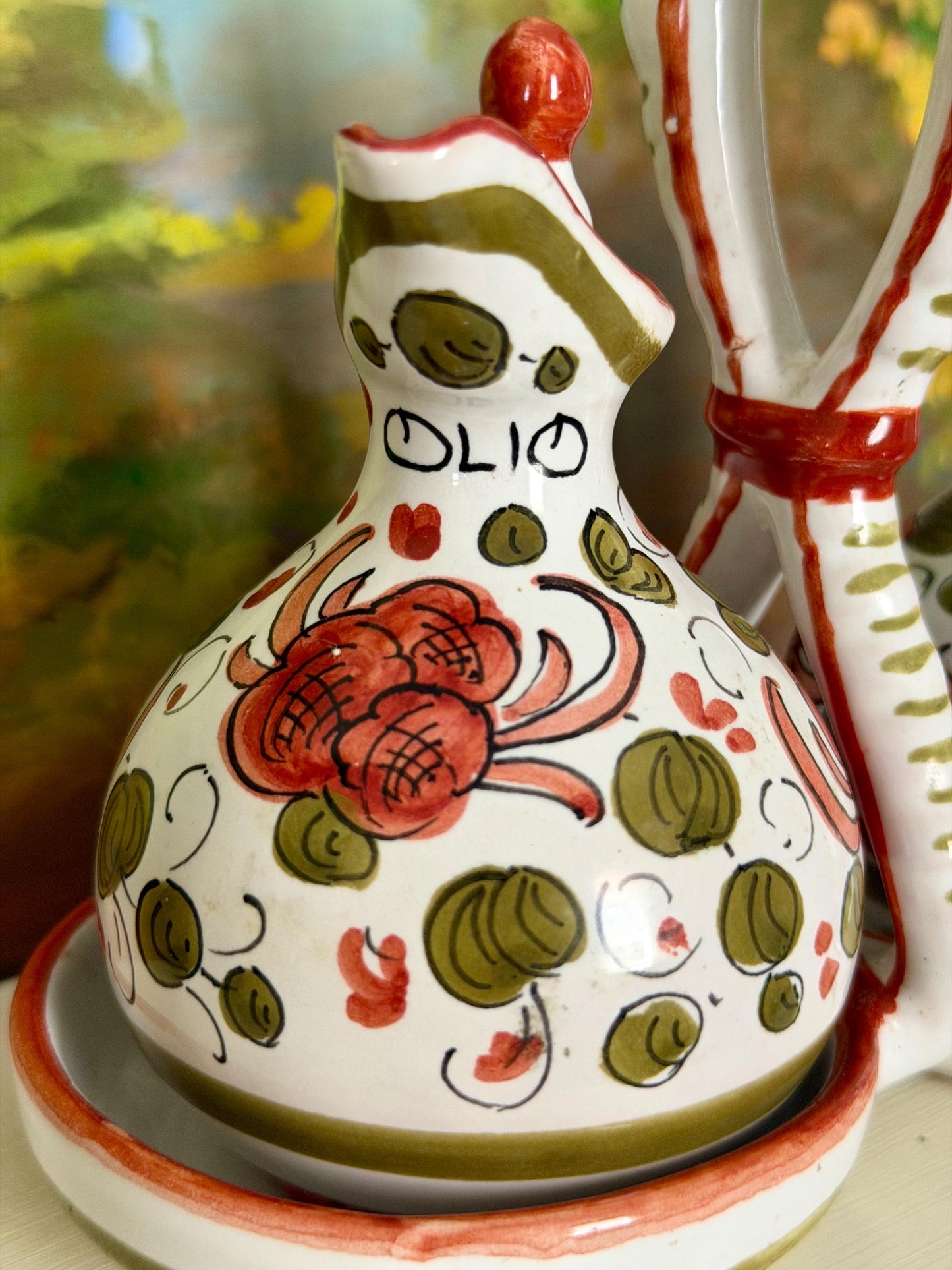 hand painted ceramic Italian oil and vinegar cruet set