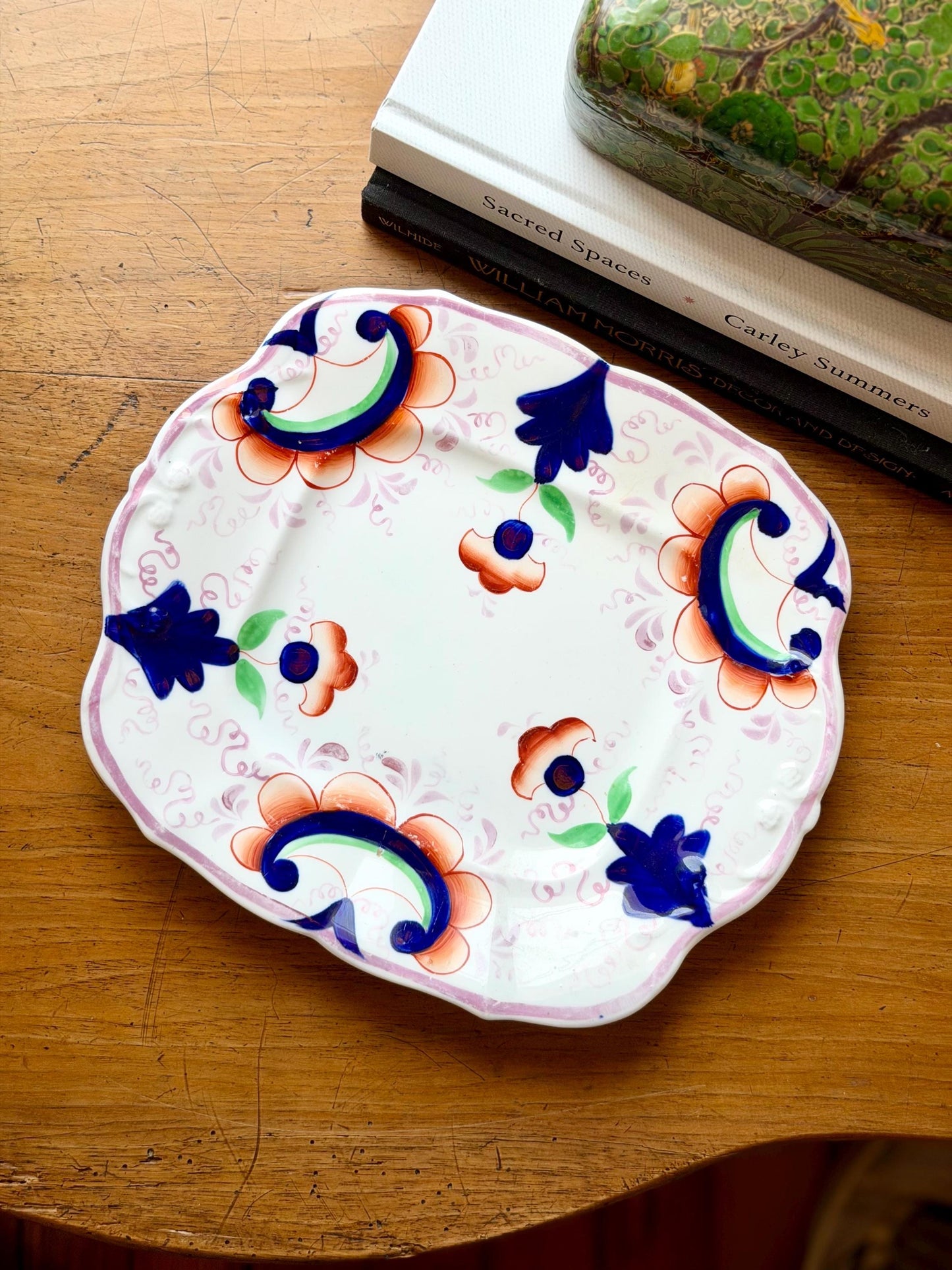 antique Gaudy Welsh style floral serving platter