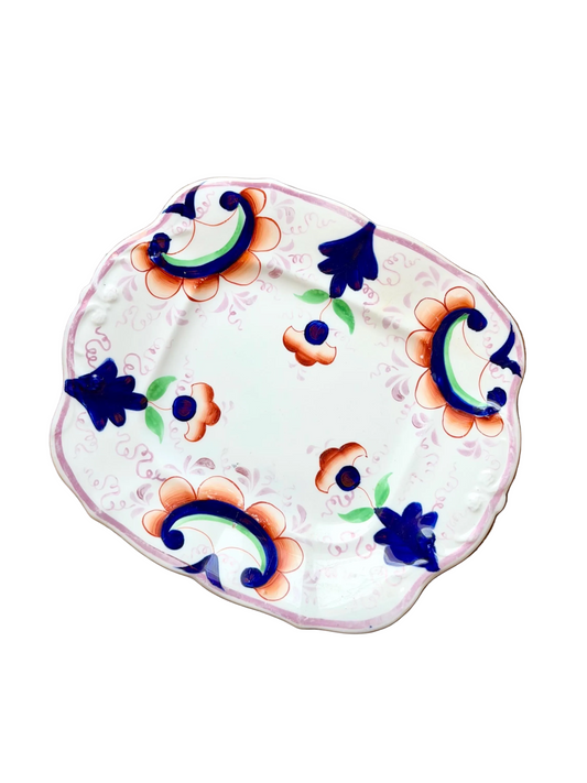 antique Gaudy Welsh style floral serving platter