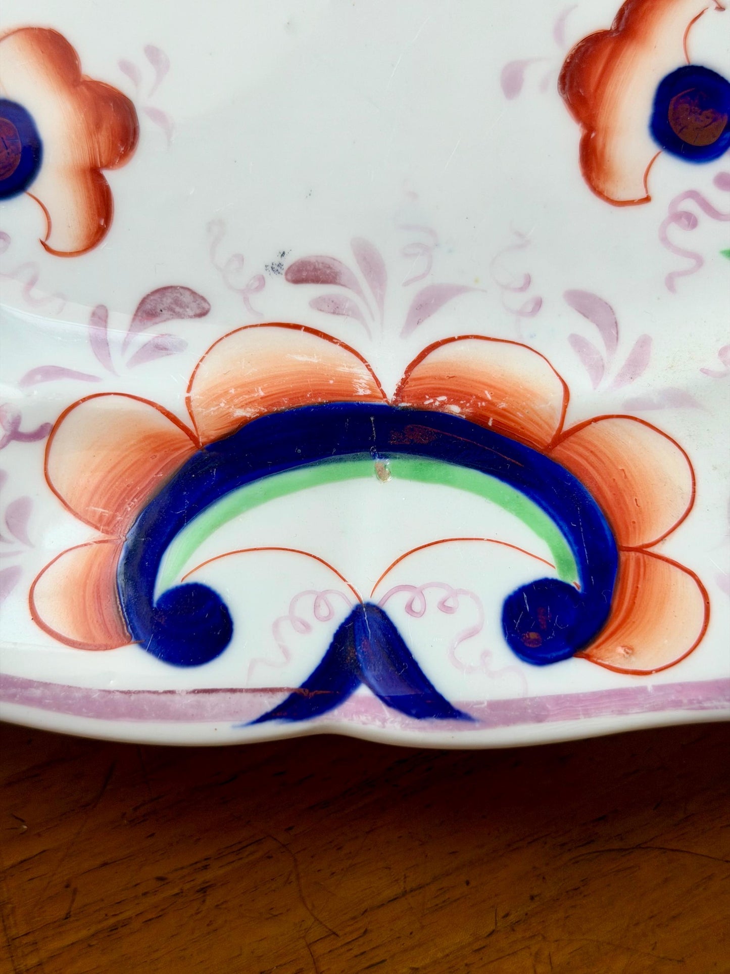 antique Gaudy Welsh style floral serving platter