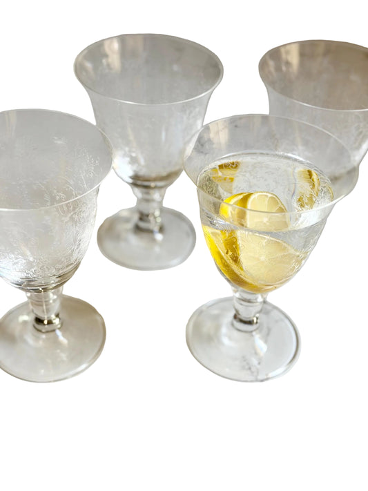 etched crystal water goblets, set of 4