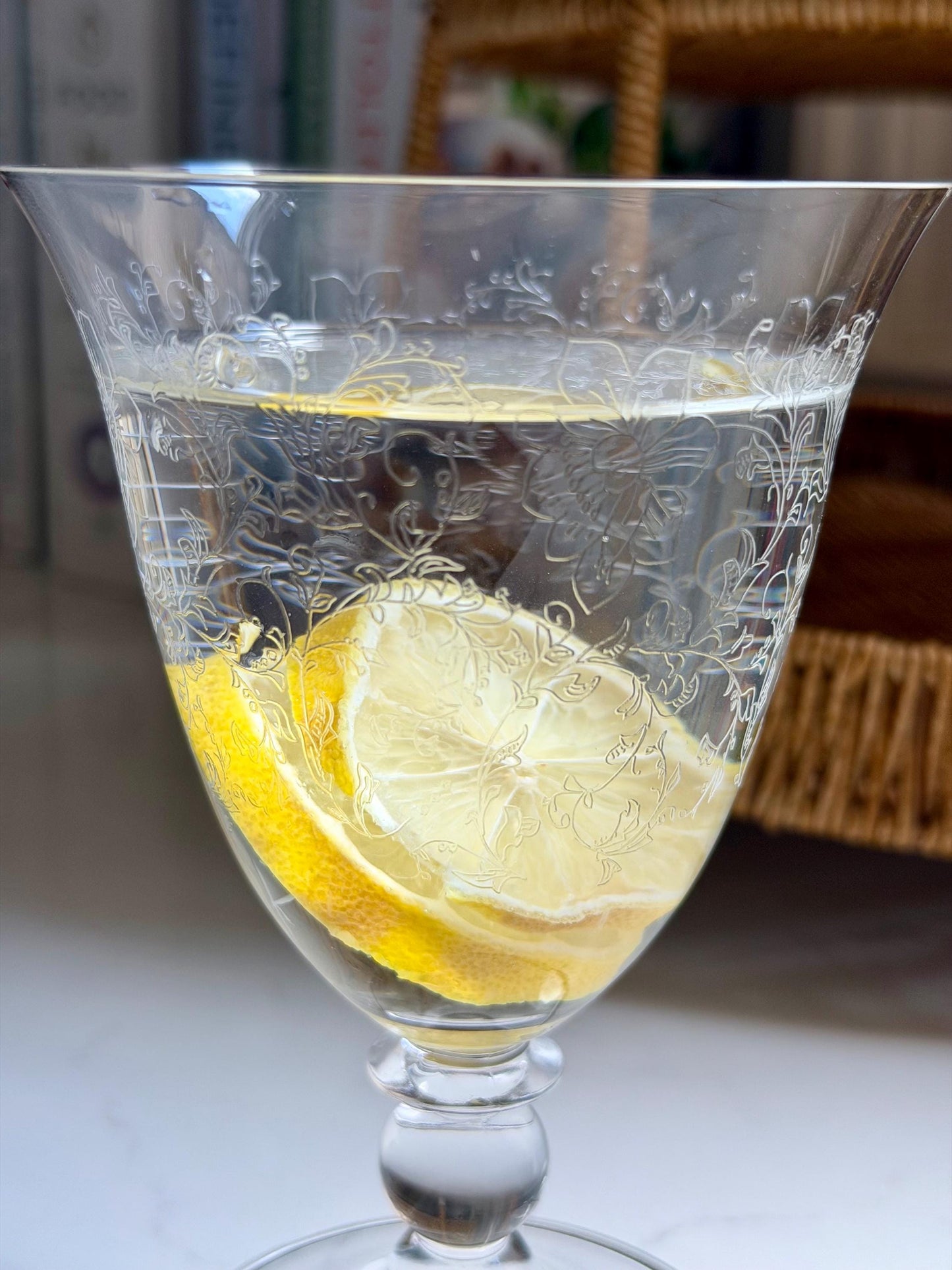 etched crystal water goblets, set of 4