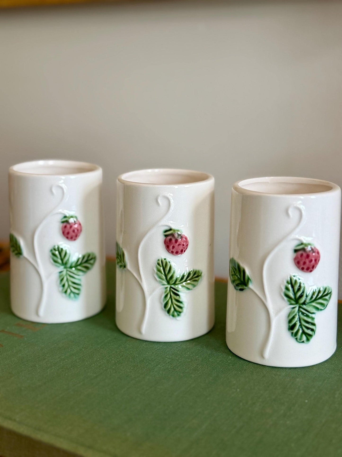 Japanese ceramic strawberry glasses, set of 3