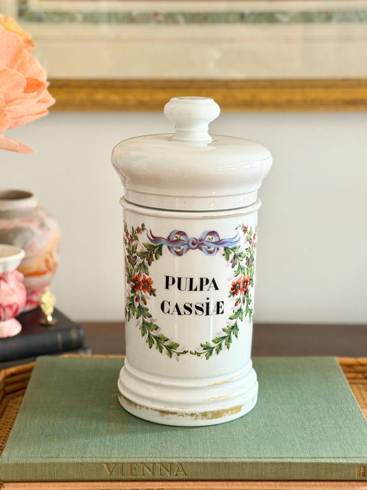 vintage Pulpa Cassiae apothecary jar