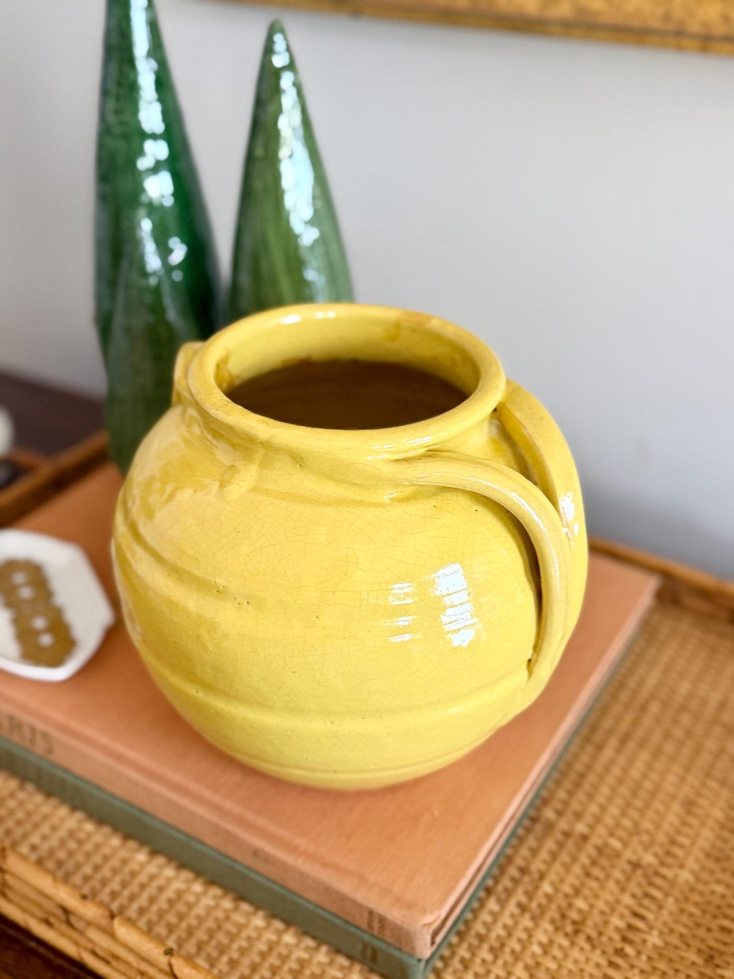 antique French yellow glazed crock