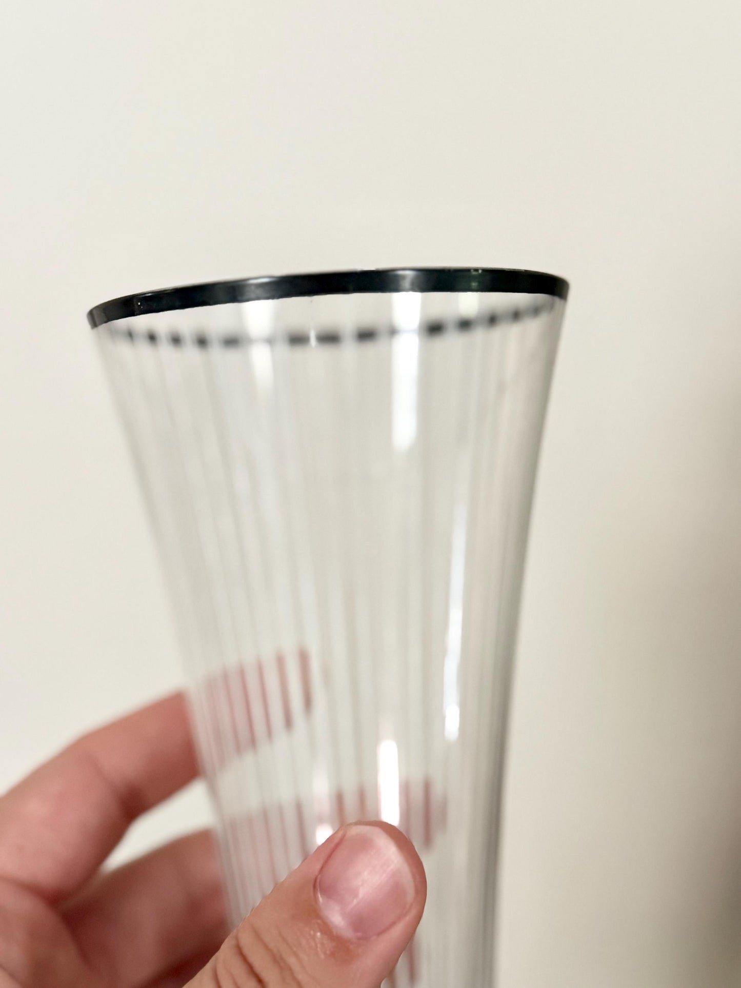Art Deco black and white striped glasses and pitcher set