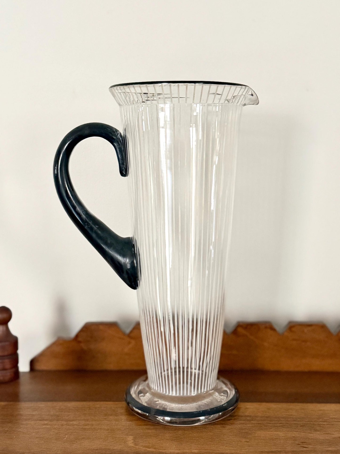 Art Deco black and white striped glasses and pitcher set