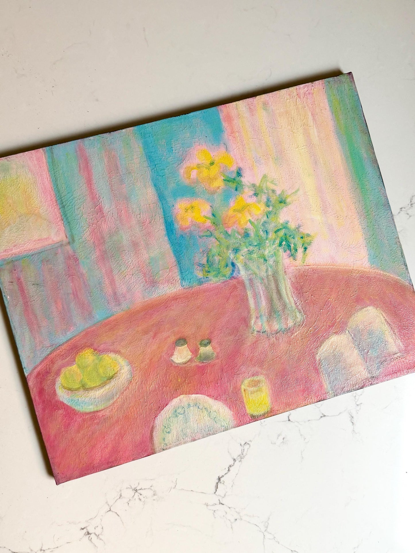 Pink Table by Ellen Lyle Morehouse acrylic painting on canvas