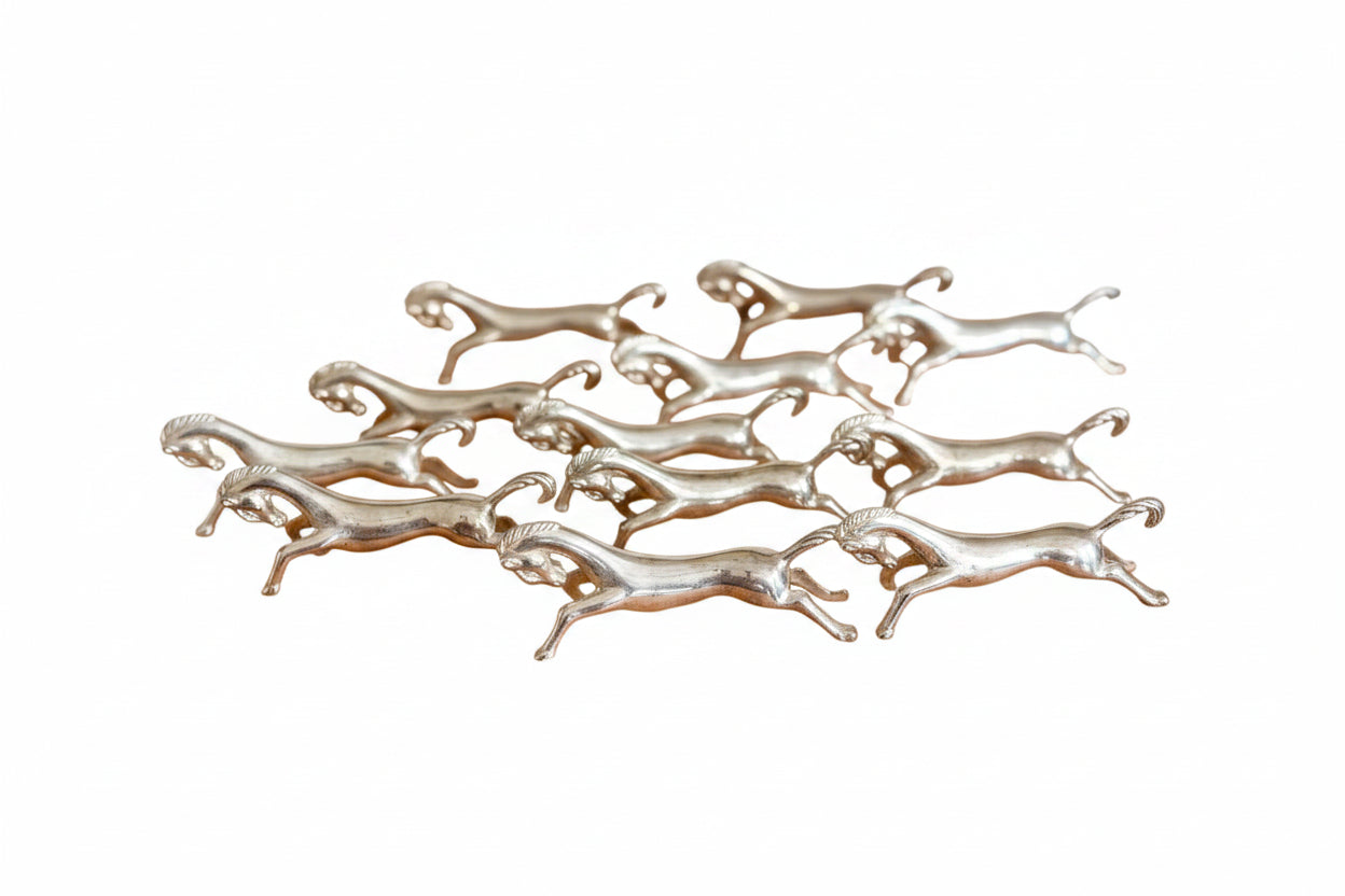 french silver-plate horse knife rests, set. of12