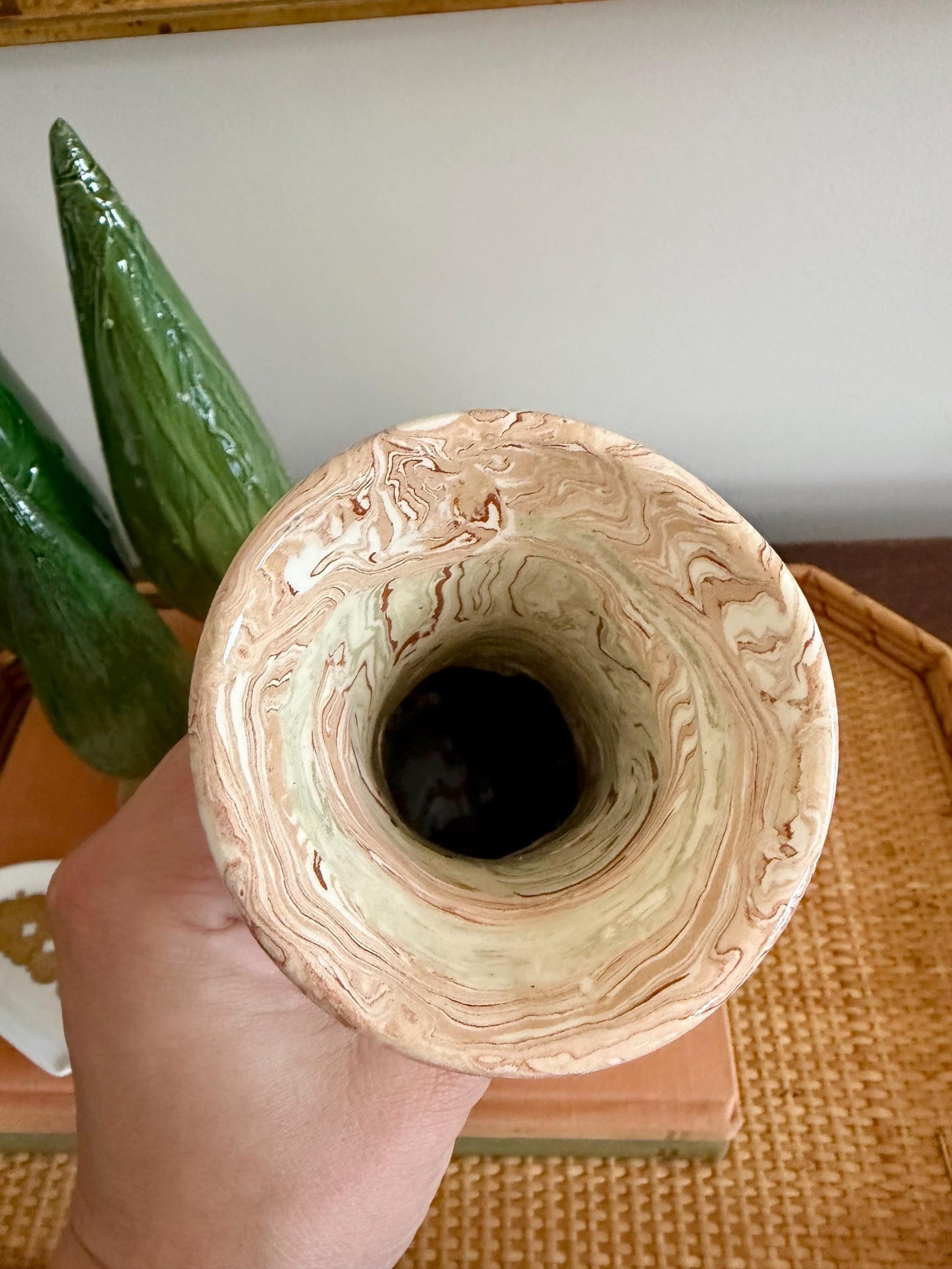 Louisiana agateware vase, signed