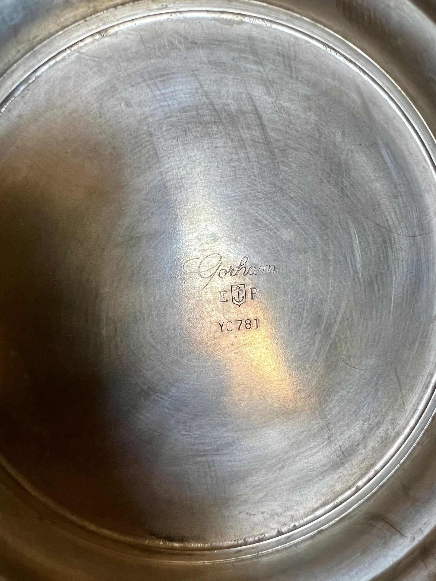 Vintage Gorham silver plate bowl with red glass insert