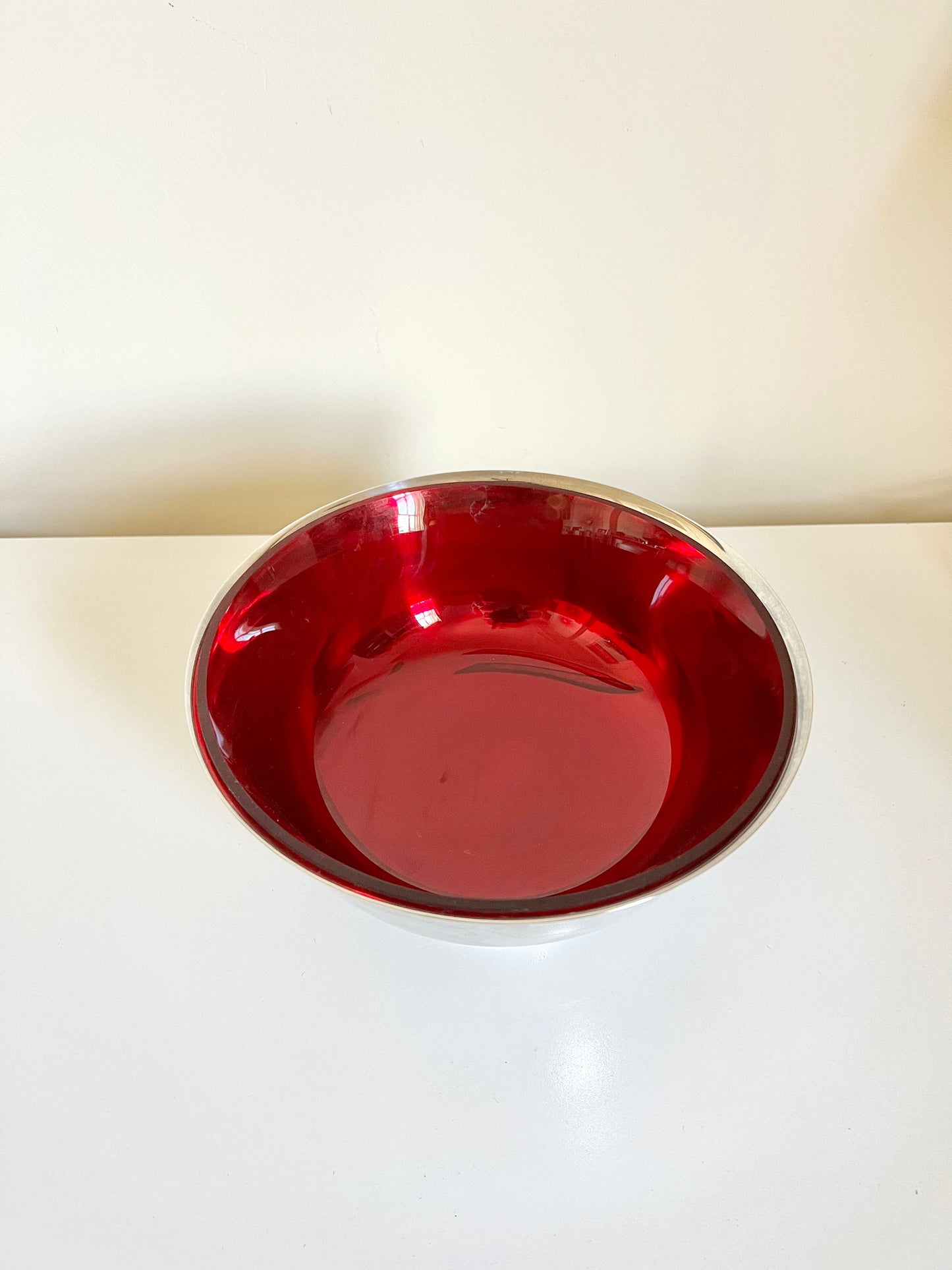 Vintage Gorham silver plate bowl with red glass insert