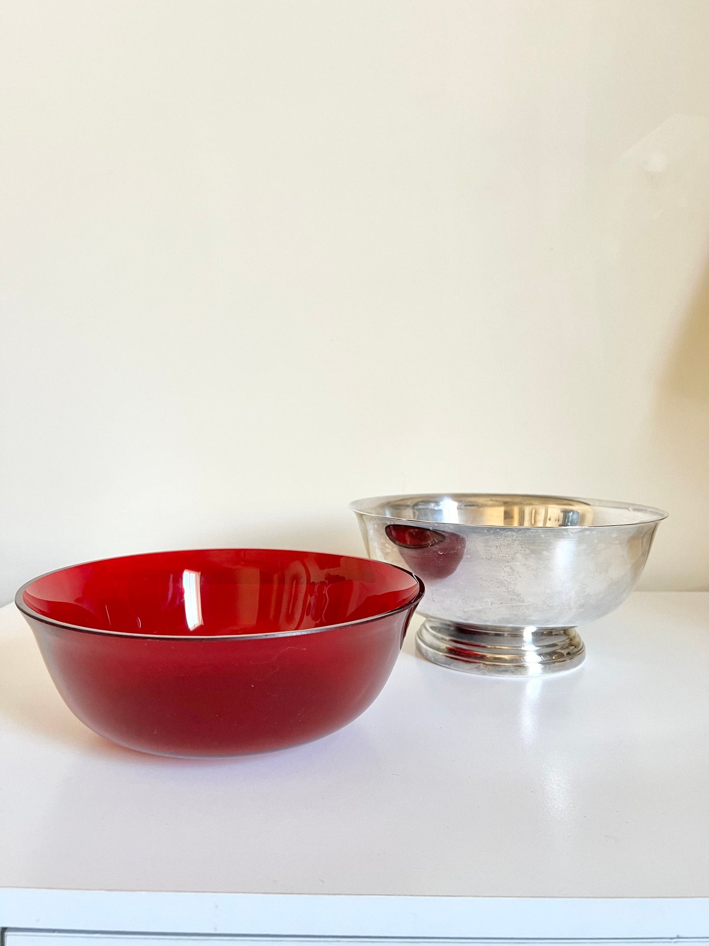 Vintage Gorham silver plate bowl with red glass insert