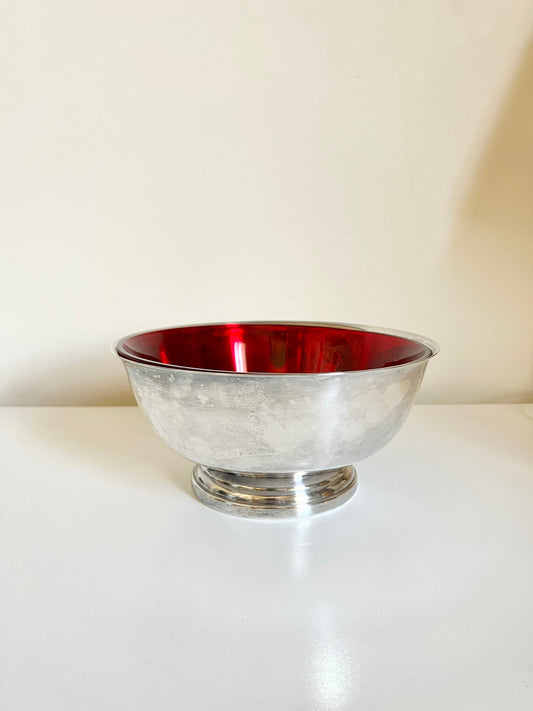 Vintage Gorham silver plate bowl with red glass insert